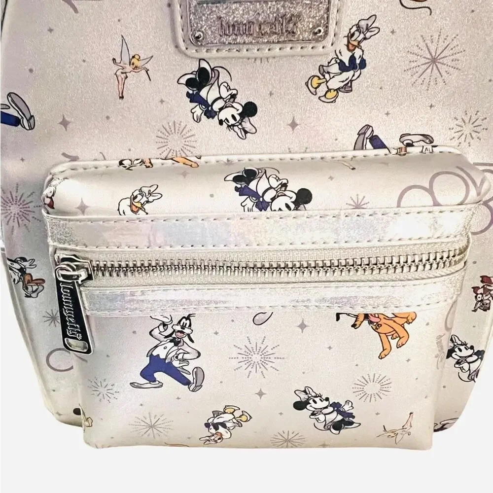LOUNGEFLY DISNEY PARKS 100th ANNIVERSARY Backpack Bag Silver FAST SHIP 3085-1